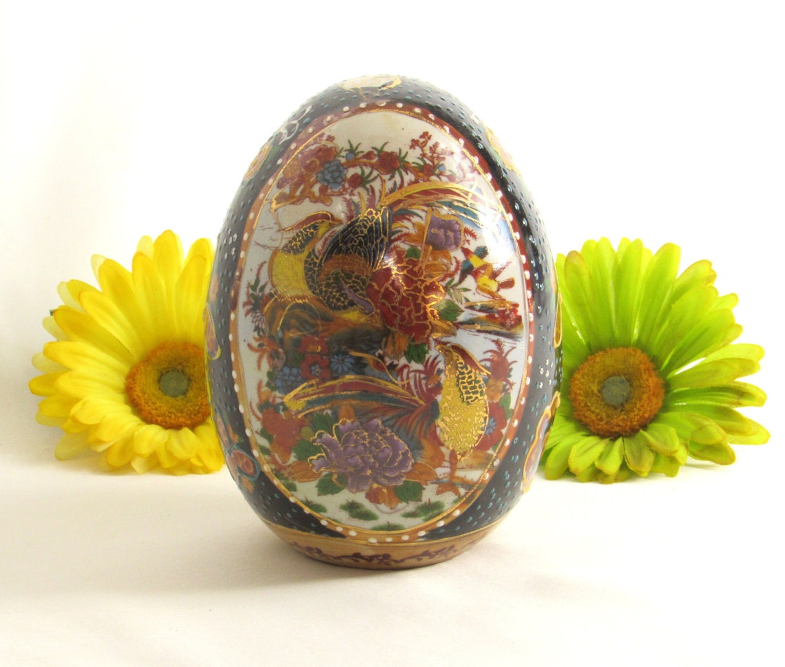 Large Satsuma Style Egg Raised Relief Gold Gilt Enamel Etsy
