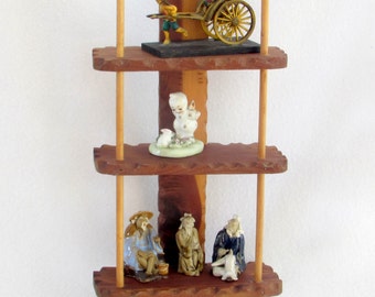 Wooden Knick Knack or Trinket Shelf Shadow Box - Free Standing or Wall Hanging - Three Tiered - Rustic Vintage Home Decor