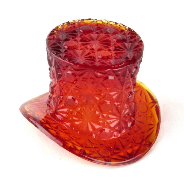 Glass Amberina Top Hat Toothpick Holder - Red - Orange - Yellow Fade Container - Vintage Glass Art Home Decor