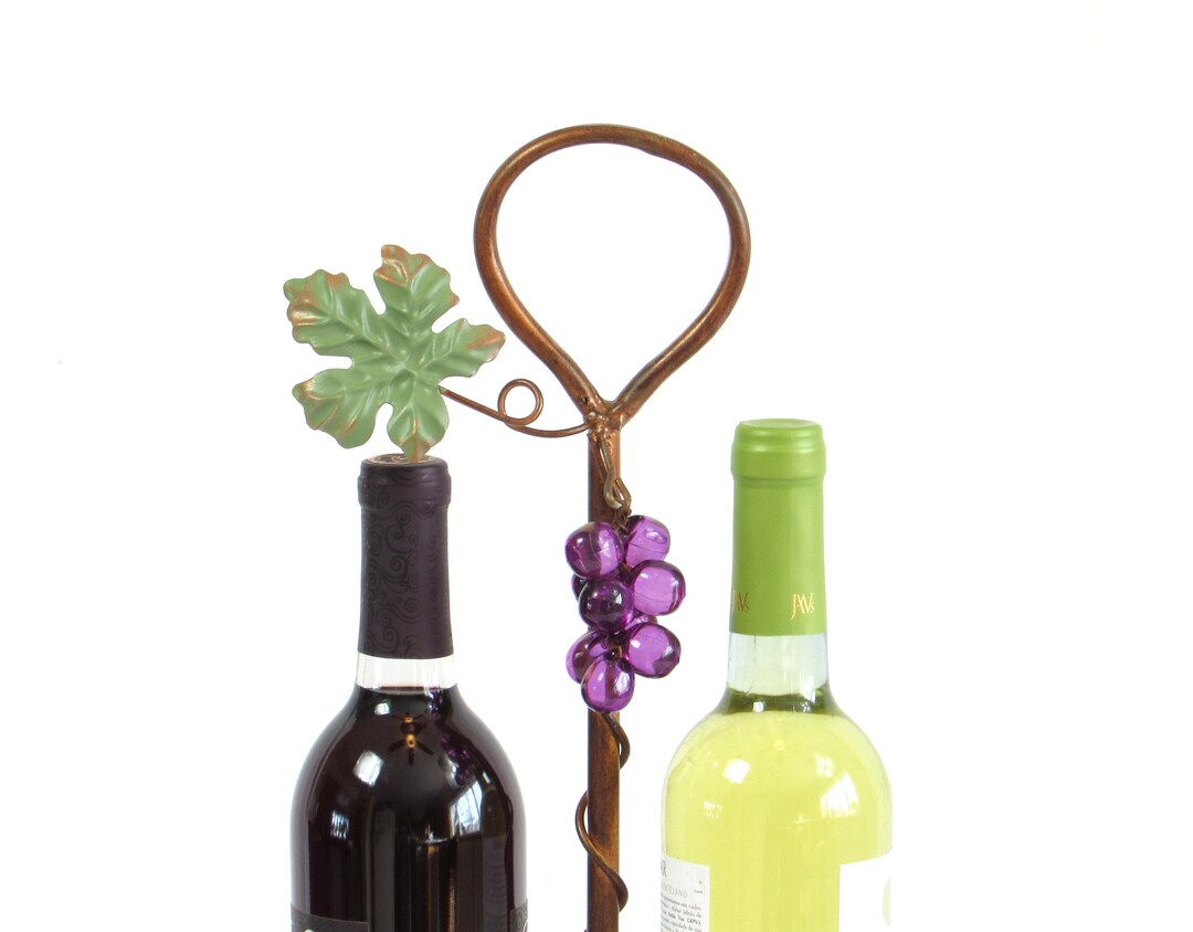 Wine Bottle Holder Two Wine Bottle Rack Grapes and Leaf Design Motif