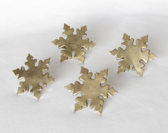 Solid Brass Snowflake Napkin Rings- Set of 4 Four -Golden Christmas Table Setting Accessories Set