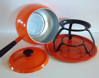 Bright Orange and Black Fondu Set Vintage Home Kitchen Decor