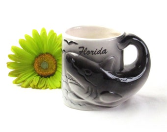 Shark Coffee Mug with Raised Design - Dimensional Ceramic Coffee Cup - Nautical - Fish - Great White - Florida - Vintage Home Kitchen Decor