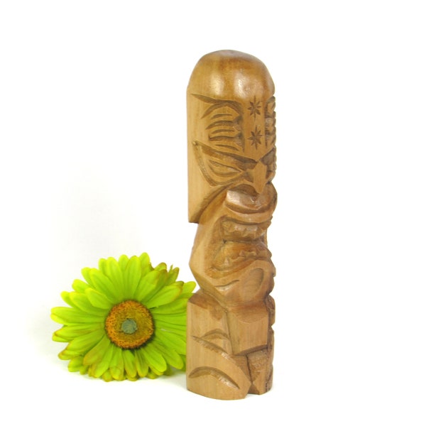 Hand Carved Ku God of Strength and Good Luck - Wooden Tiki God Statue - Figurine - Vintage Tribal - Polynesian - Hawaiian Home Decor