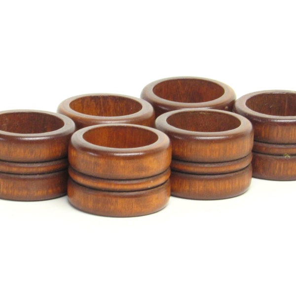 Set of Six (6) Wooden Napkin Rings - Sleek Danish Modern Design Motif - Vintage Home Decor