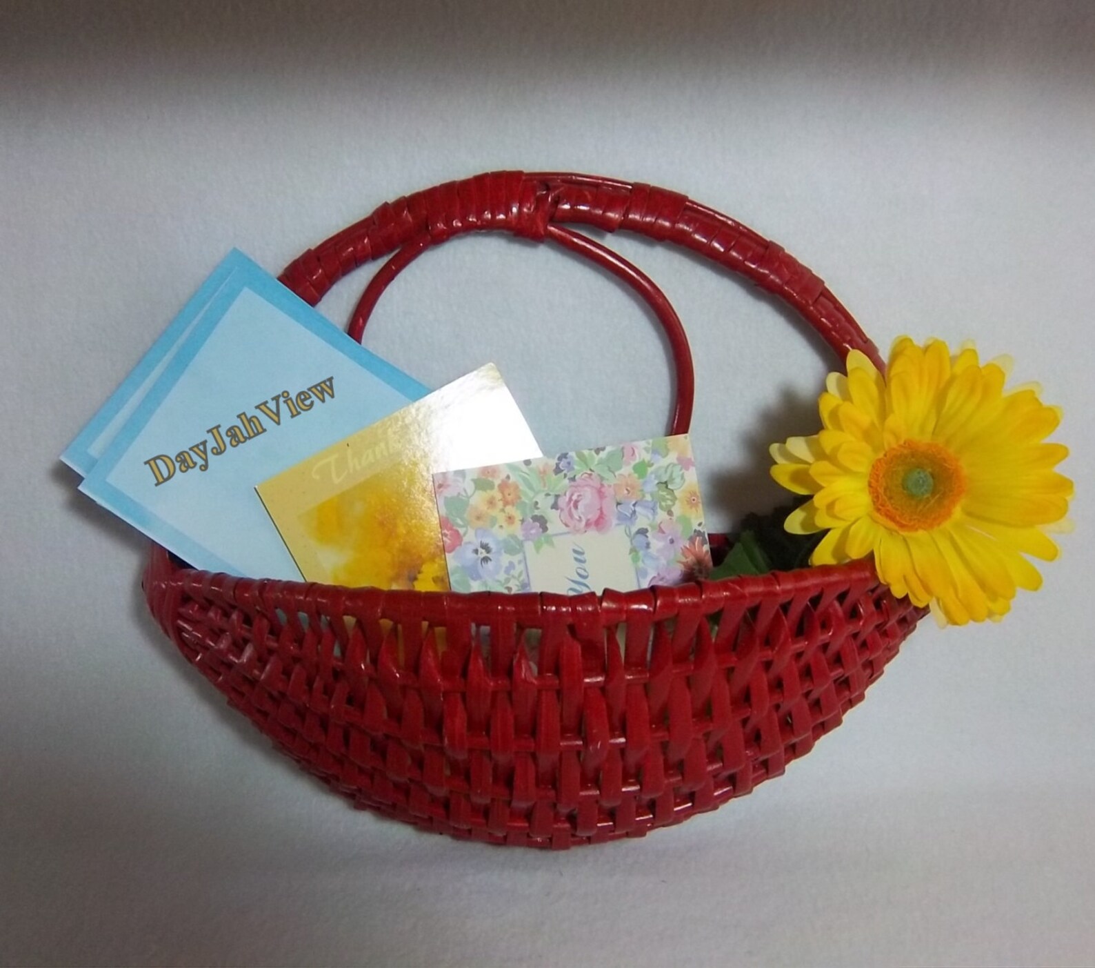 Red Wicker Basket Mail Holder Flower Arrangement Vintage Home Etsy