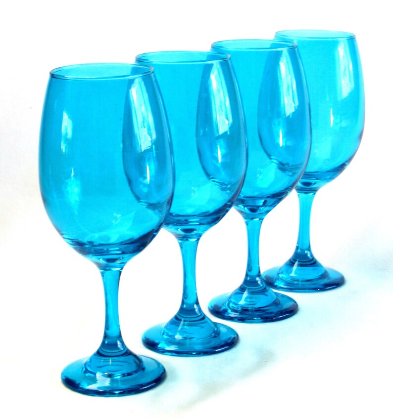 Large 24 oz Blue Wine Glasses 4 Vintage Turquoise Teal Etsy