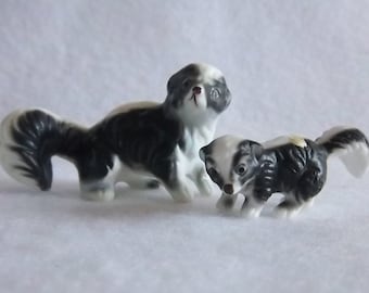 2 itty bitty Porcelain Skunks - Vintage Miniature Doll House Home Decor - Hagen Ranaker Figurines