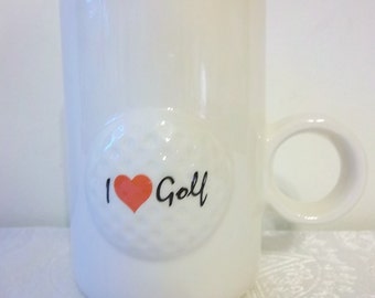 I Heart Golf Mug with Raised Design and Circular Handle