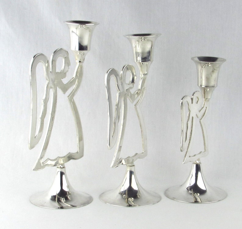 Vintage Silver Angel Candle Holders Set of Three 3 Taper Etsy