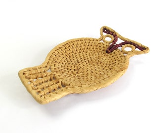 Wicker Owl Dish - Tray - Bowl - Basket - Keys - Jewelry - Coins Holder - Wall Art - Natural Home Decor