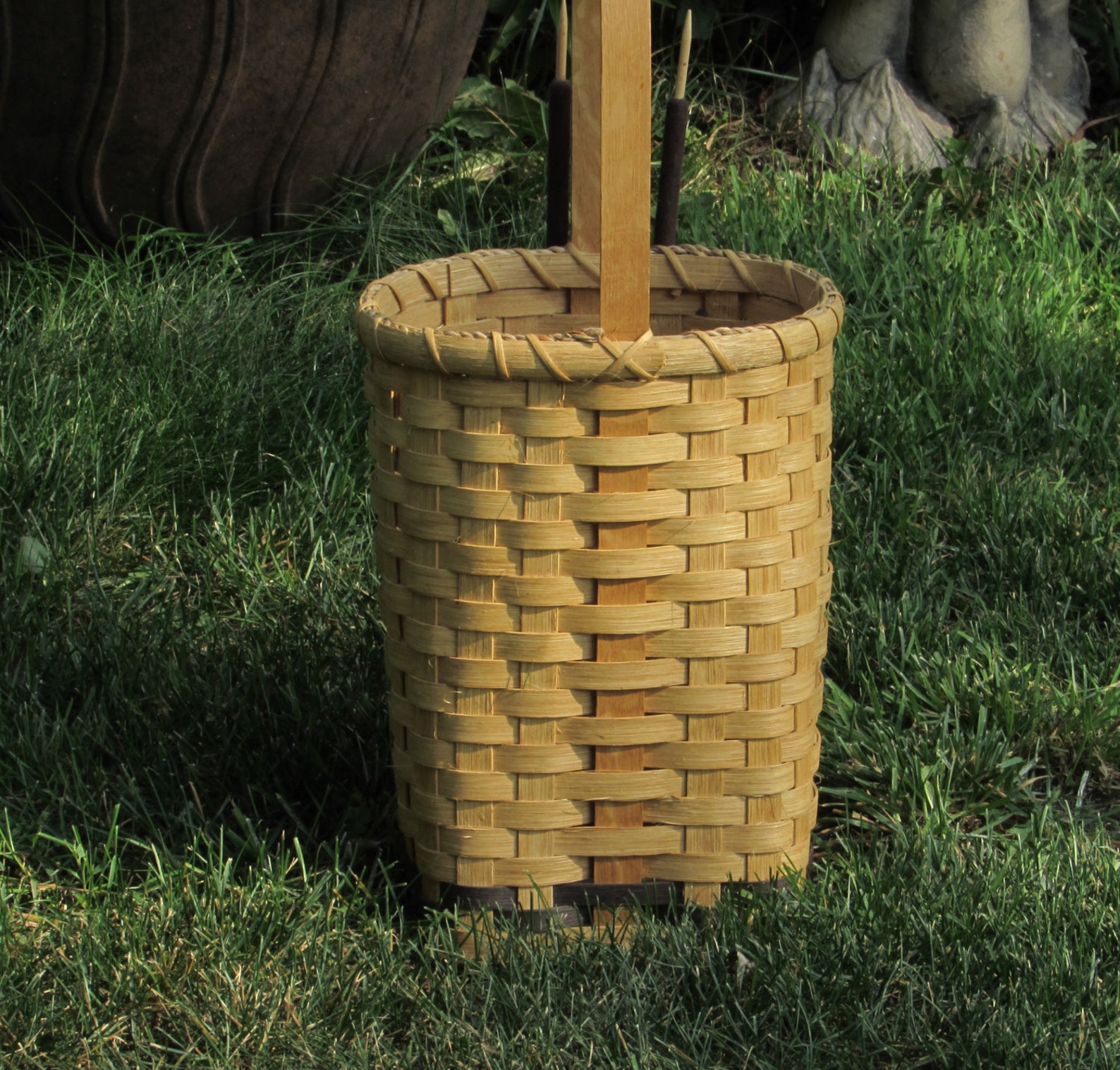 Cattails Wicker Basket Natural Vintage Home Decor Etsy