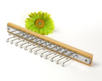 Mid Century Tie Rack - Men's Wardrobe Organization Accessory - Bedroom Closet Furniture Must Haves - Vintage Home Wood - Silver Metal Decor