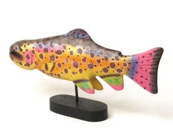 Hand Carved Wooden Fish Sculpture - Figurine - Fishing Tackle - Sports Collectibles - Mantle - Shelf - Table Display - Vintage Home Decor