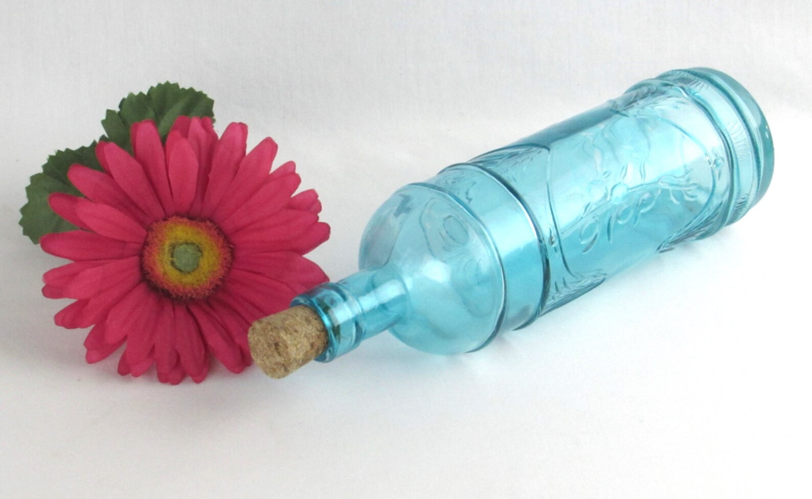 Blue Glass Corked Bottle Raised Relief Designed Motif Etsy