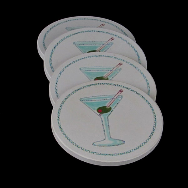 Martini Coasters - Modern Bar Ware Design - Absorbant Thirsty Stone Drink Rests - Set of Four - 4 in Box - Vintage Home Kitchen Decor