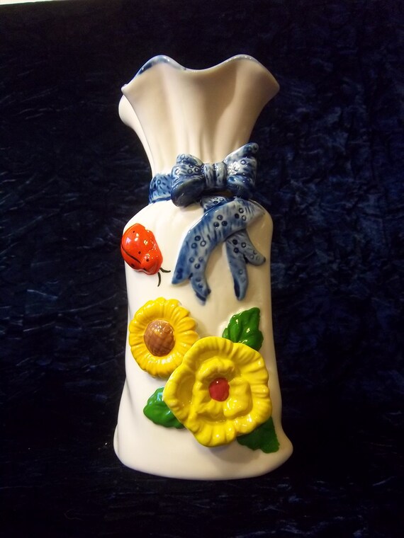 Happy Raised Relief Ladybug Vase Etsy
