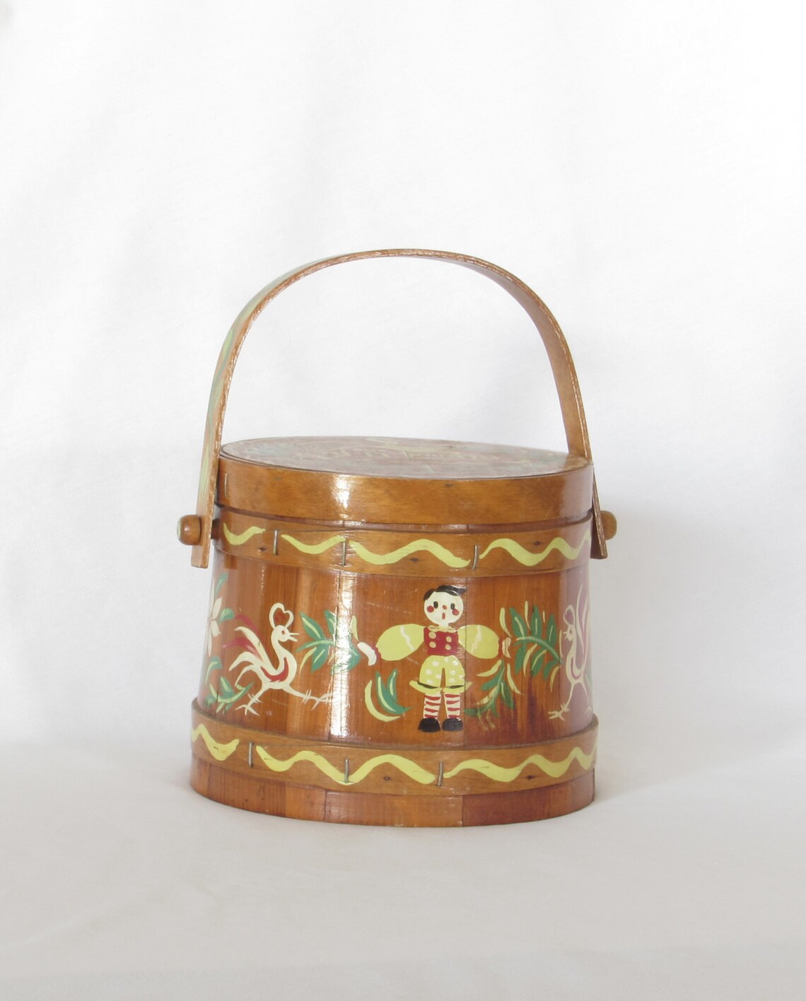 Antique Wood Cookie Jar With Lid Wooden Bucket Style Hand Etsy