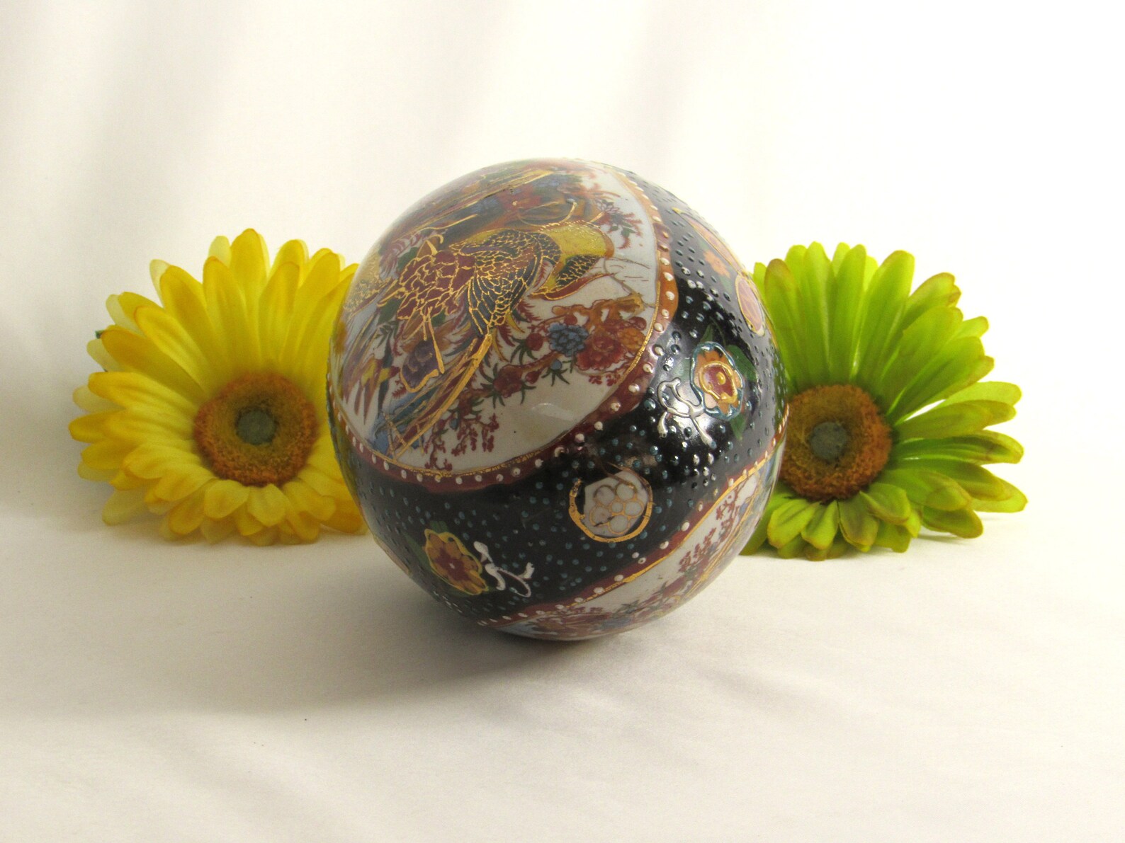 Large Satsuma Style Egg Raised Relief Gold Gilt Enamel Etsy