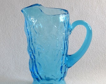 Sky Blue Glass Pitcher - Vintage Home Kitchen Decor