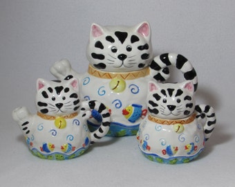 Kitty Cat Coffee or Tea with Cream and Sugar Set - Five Piece Vintage Kitchen Serving Decor