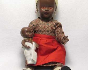 OOAK Antique Baby Doll with Baby and a Round Vented Metal Device Built into Her Back