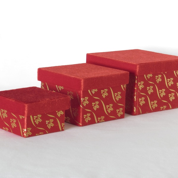 Red and Gold Satin Nesting Boxes -  Vintage Home Decor