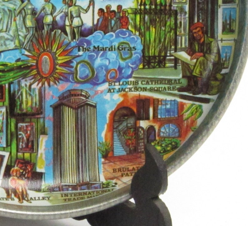 New Orleans Tin Plate Tray Dish Home Decor Vintage 1960s Souvenir Art Artist Signed immagine 8