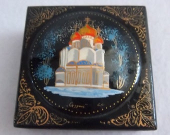 Signed Black Lacquer Russian Trinket Jewelry Box -RARE - One of a Kind (OOAK) - Mid Century Global - Exotic - Vintage Home Decor