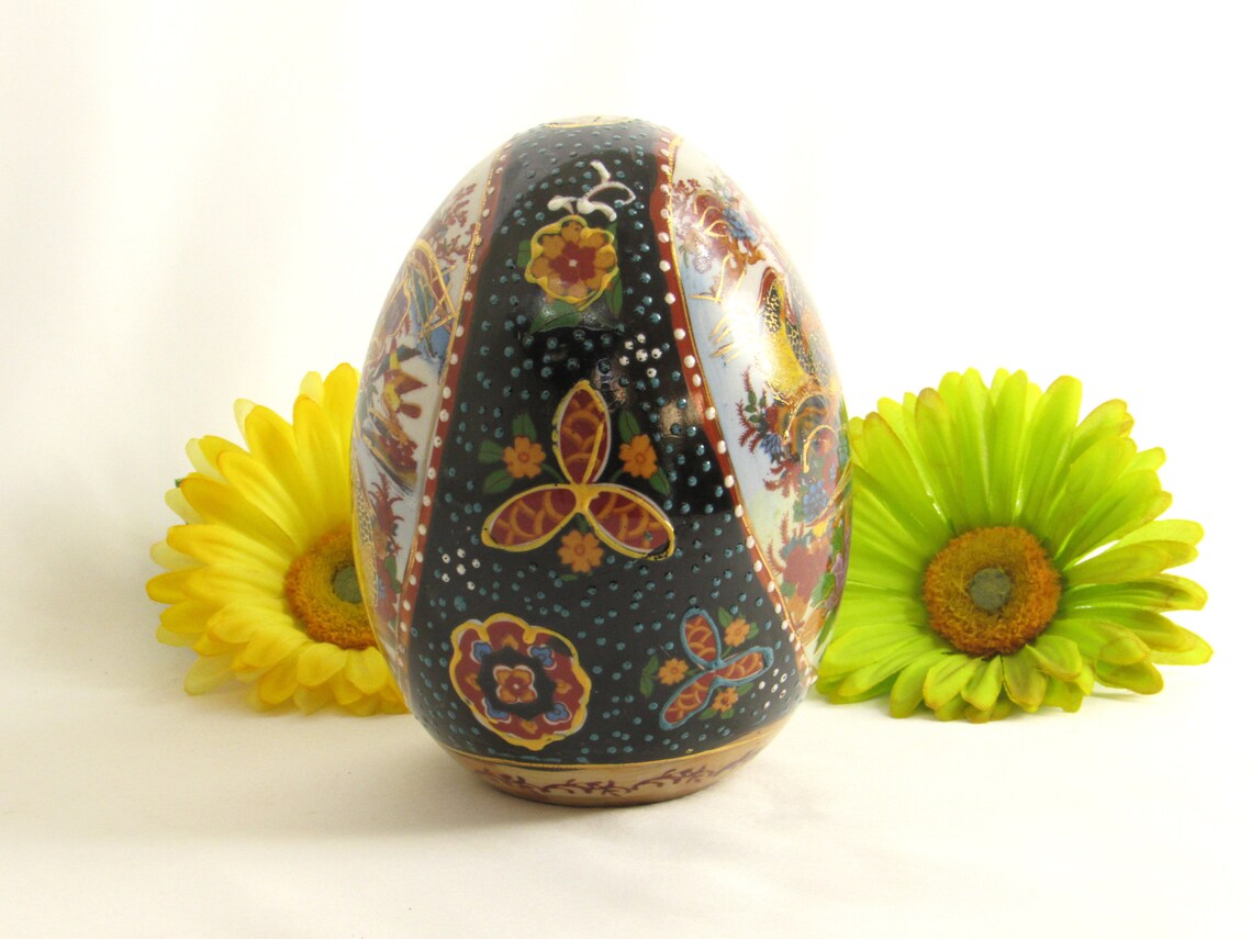 Large Satsuma Style Egg Raised Relief Gold Gilt Enamel Etsy