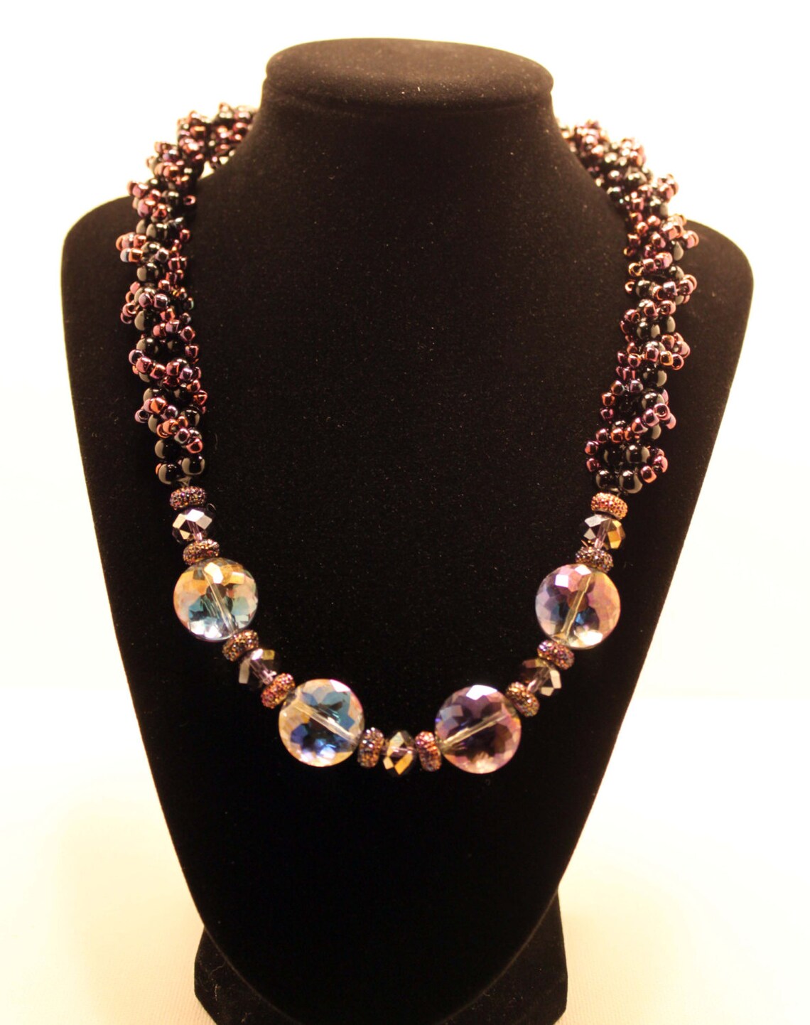 20 Beaded Necklace is Made of Black Glass Beads Purple Seed Etsy