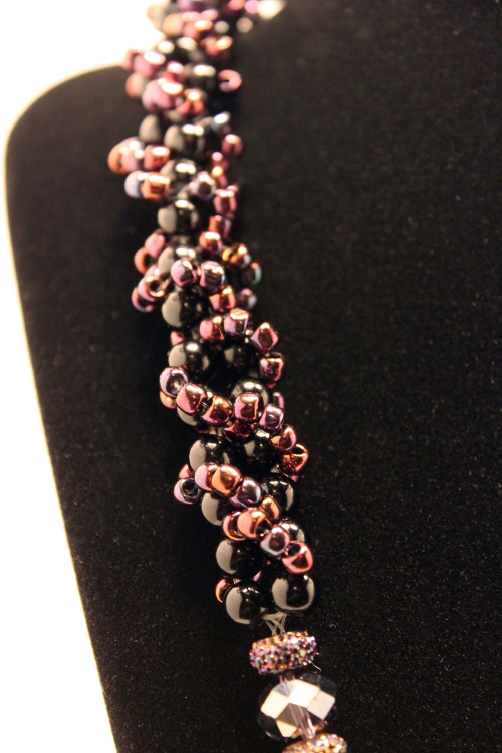20 Beaded Necklace is Made of Black Glass Beads Purple Seed Etsy