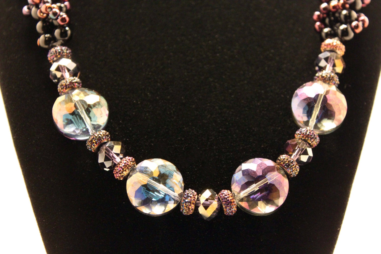 20 Beaded Necklace is Made of Black Glass Beads Purple Seed Etsy