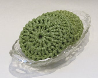 Kitchen Dish Scrubbies - Crochet Light Olive Nylon Net