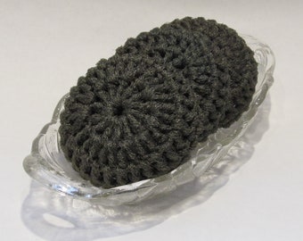 Kitchen Dish Scrubbies - Crochet Dark Olive Nylon Net