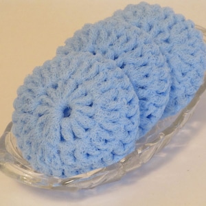 Dish Scrubbies Made of  Soft Blue Nylon Net