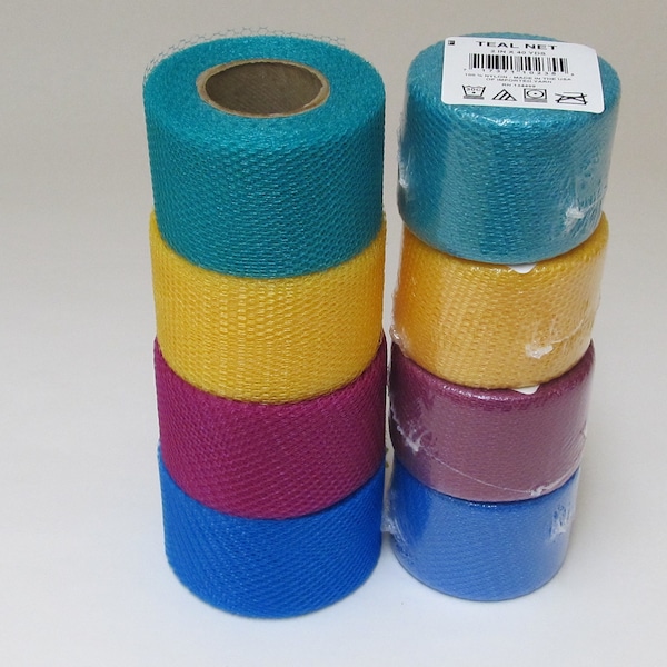 Jewel Tones - Teal, Velvet Gold, Fuschia, Turquoise, 8 Spools of Matte Net - 2" Spools Nylon Net - DIY Scrubbies