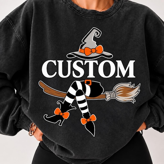 Custom Name Halloween PNG, Personalized Witch Shirt Design, Witch Legs on Broom, Spooky Mama Sublimation, Family Halloween Clipart
