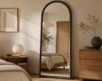 Arched Full Length Mirror, Beaded Floor Standing Wall Mounted, Large Body Dressing Bedroom Entryway