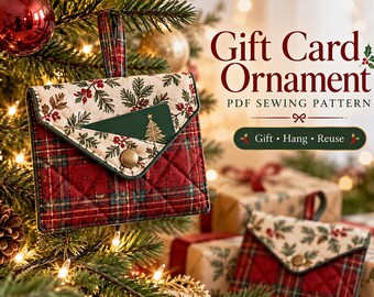 Gift Card Holder Sewing Pattern, Quilted Christmas Ornament & Mini Wallet PDF