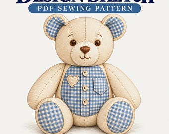 Memory Bear Sewing Pattern PDF: Sitting Keepsake Teddy with Gingham Shirtfront