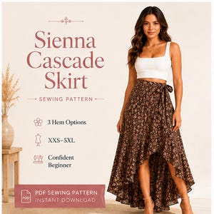 Naaipatroon voor de Sienna Cascade wikkelrok | Soepele maxi-rok om zelf te maken (PDF-download)
