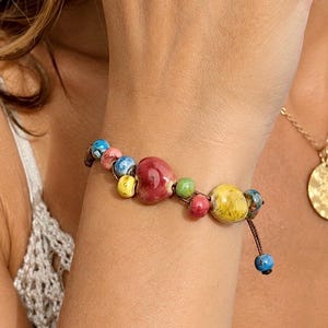 Colorful Ceramic Bead Bracelet, Adjustable Boho Bracelet, Multicolor Beaded Bracelet, Handmade Style Jewelry, Gift for Her