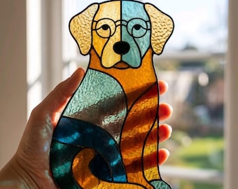 Molde de vitral de cachorro – Faça você mesmo um apanhador de sol com cachorrinho sentado (PDF, SVG)