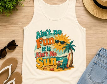Retro-Sonnen-Surf-Strand-Tanktop – Sommer-T-Shirt aus stückgefärbter Baumwolle