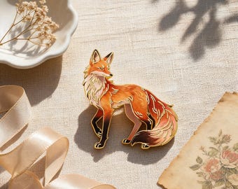Fuchsbrosche, orangefarbene Emaille-Fuchs-Anstecknadel, Schmuck mit Waldtiermotiven, Geschenk für Naturliebhaber