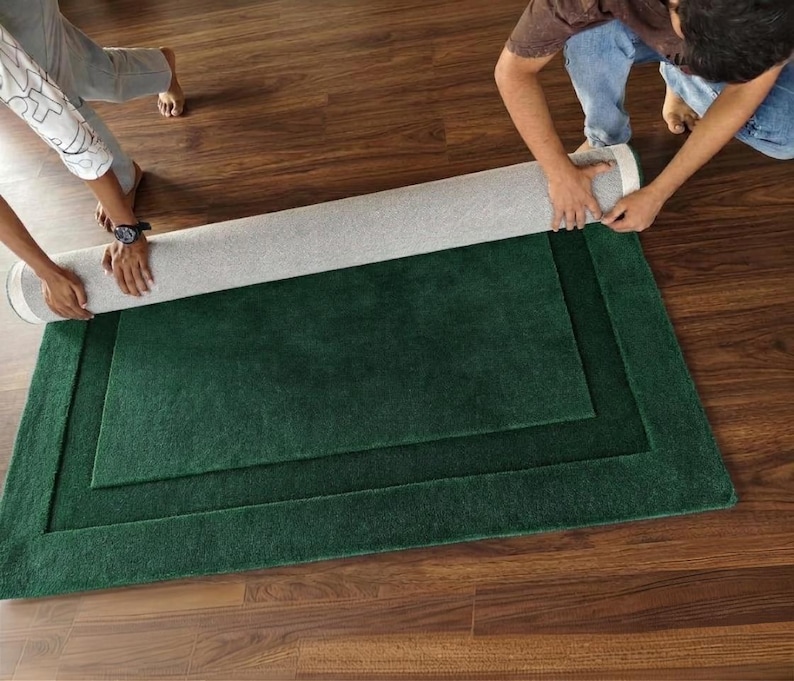 Hand Tufted Green Runner Rug, Forest Green Wool Rug, Minimalist Hallway ...