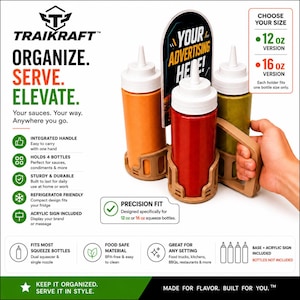 Traikraft 4-Compartment 12 oz / 16 oz Condiment Caddy w/ Handle & Acrylic Sign