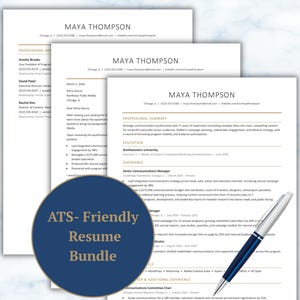 Professional ATS Friendly Resume Template Bundle |  Modern Color Accent Cover Letter Reference Sheet | Editable Word Docs Pages | Simple