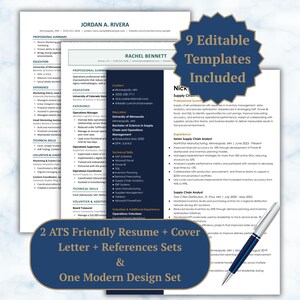 Paket med 3 CV-mallar | Modernt och professionellt referensblad för personligt brev | ATS-vänligt | Redigerbara dokument och Word-sidor | Stylingguide